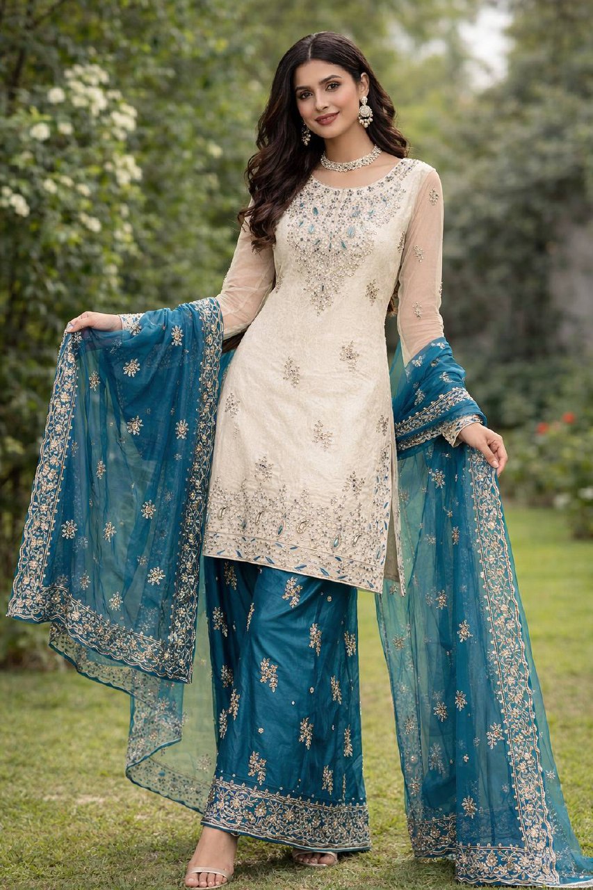 Regal Pearl & Burgundy Palazzo Couture